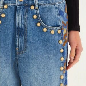 FARM Rio. NWT! Gold studded Embellished Blue Jeans